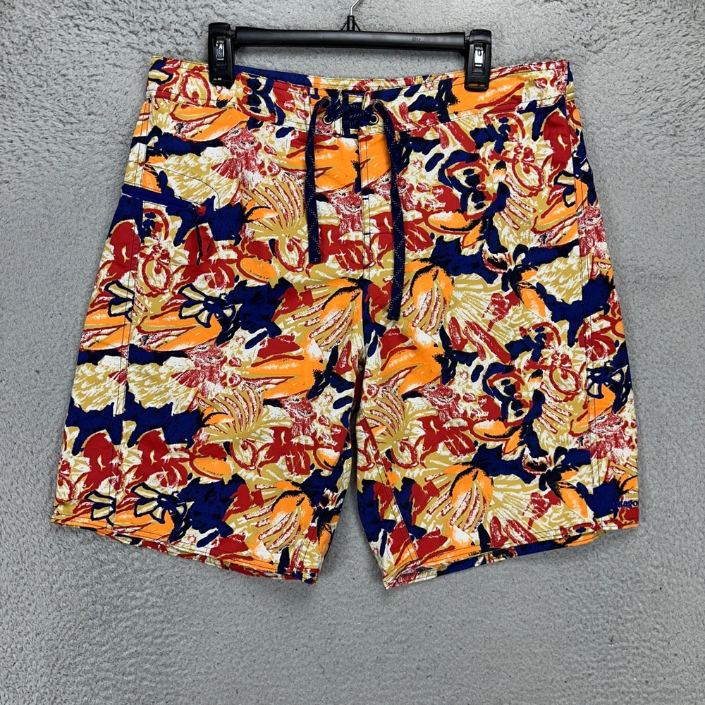 Patagonia Swim Trunks Mens‎ 36 Blue Orange Floral Nylon Swimwear Board Shorts